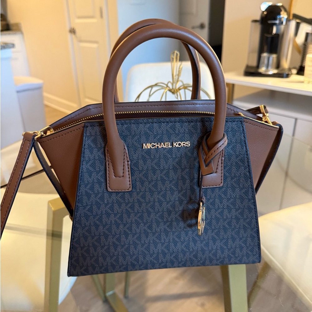 Michael Kors Avril Small Logo and Leather Satchel